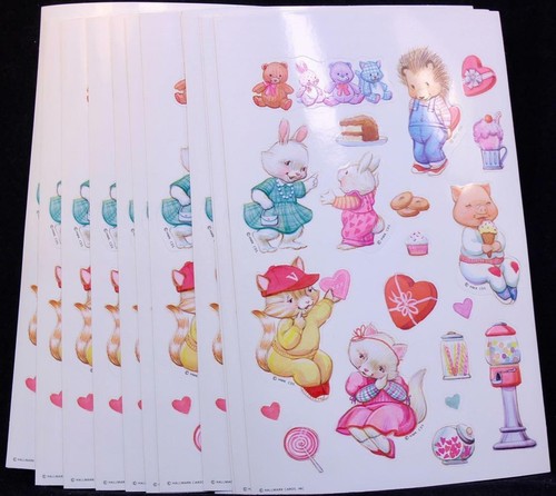 TWELVE (12) Vintage Hallmark Valentines Sticker Sheets