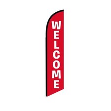 Welcome Red Swooper Flutter Feather Flag  3ft W x 11.5ft Tall