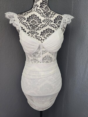 Womens Windsor Lace Sexy Dress Mini Size Medium White Layered Floral See Through | eBay Womens Windsor Lace Sexy Dress Mini Size Medium White Layered Floral See Through | eBay