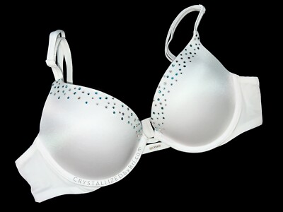 Bling Victoria's Secret AUSTRIAN CRYSTALS Push Up Bra White Bride
