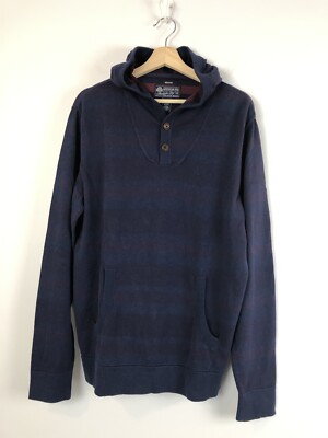 American Rag Men's Sweater Hoodie Navy Maroon Stripes Medium Pullover  Hooded