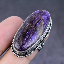 Natural Russian Charoite Gemstone Handmade 925 Sterling Silver Ring Size 7 i467