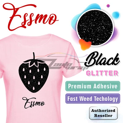 ESSMO Black Glitter Heat Transfer Vinyl HTV T-Shirt 20" Wide Roll Iron Heat Press DG01