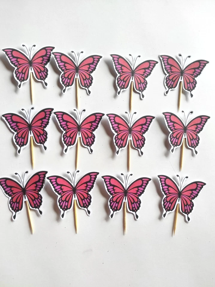 12 x Mariposas Cupcake Toppers Niños Cumpleaños Pastel Decoraciones Foto 3 de 4