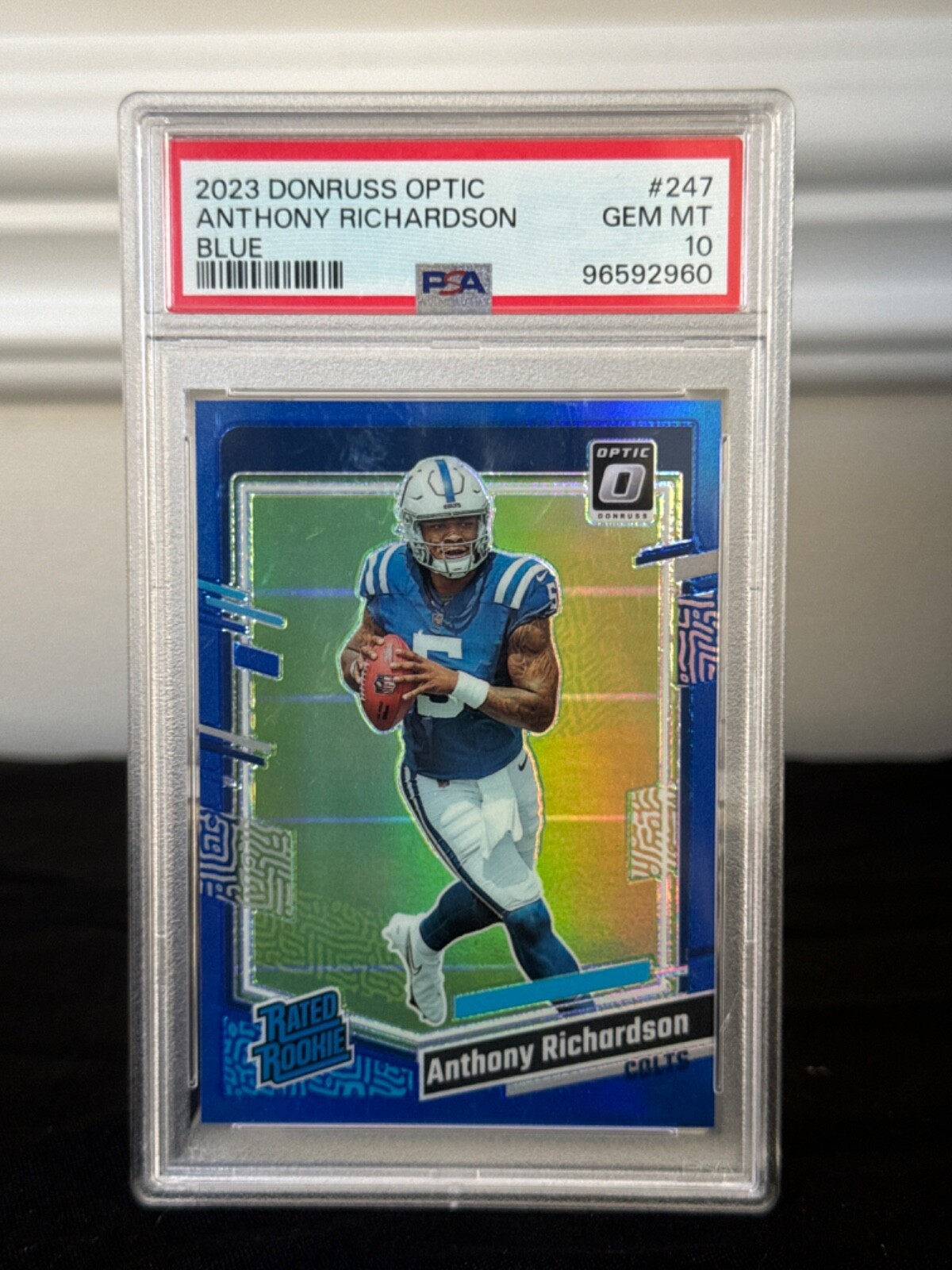 2023 Donruss Optic Anthony Richardson TRUE BLUE /199 RATED ROOKIE #247 PSA 10