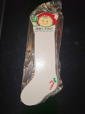 Vintage Baby's First White Wooden Stocking Christmas Ornament NOS 7.5"