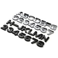 Single 3D Metal Chrome Black Car Emblem Badge Letter Number 0-9 A-Z DIY Trunk
