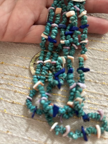 Multi-Stone Turquoise Necklace 20” 2 Strand Concho silver tone metal lightweight - Picture 5 of 8