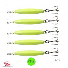 5pcs Fish WOW! 4oz Fishing Diamond Jig Fish bait w/ a Treble Hook Glow in dark