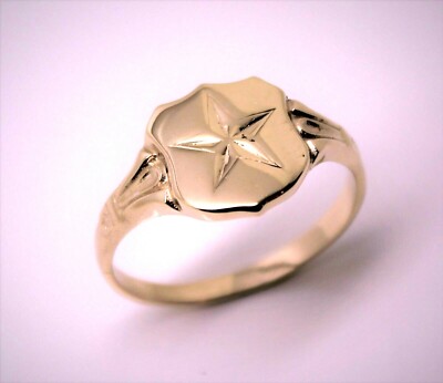 Size W Genuine 9ct 9k Solid Rose Gold Large Star Signet Ring  4553