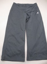 ADIDAS CLIMALITE Size L Womens BLK Stretch Waist Pull On Cropped Track Pants 784