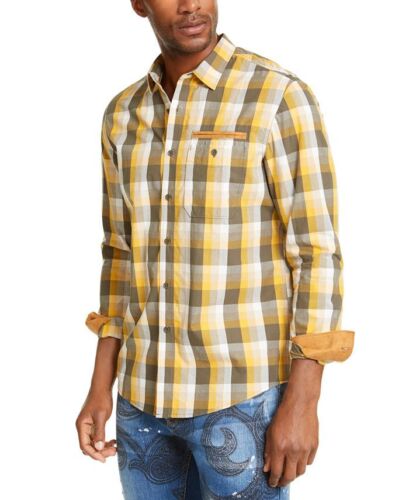 Sean John Men's Mini Check Shirt Yellow  Size Large - Picture 1 of 5
