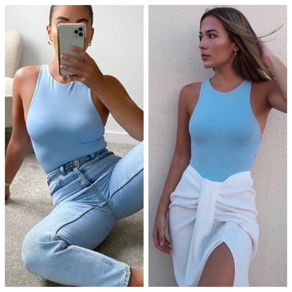 Zara halterneck bodysuit blue Clearance