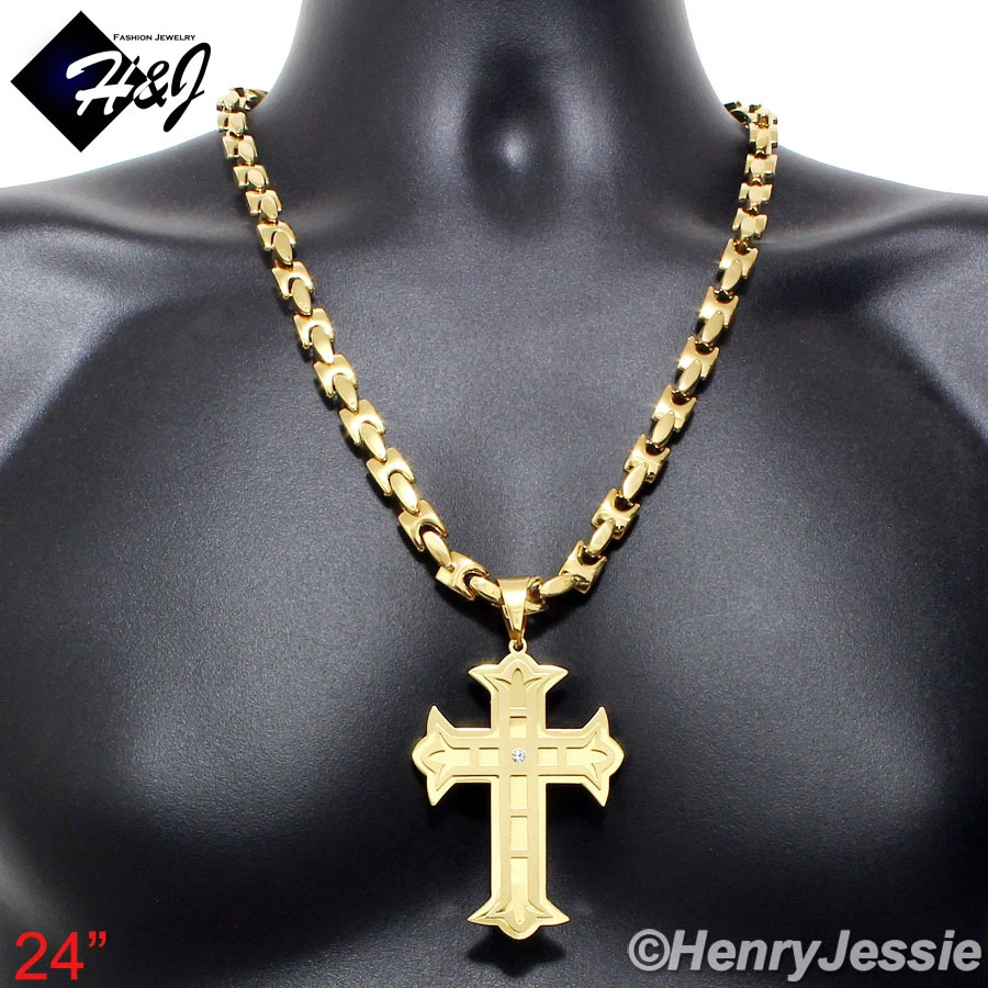 Brazalete de cadena de hueso chapado en oro de 8 mm de acero inoxidable de 24" con colgante de circonita cúbica*G5 Foto 2 de 4