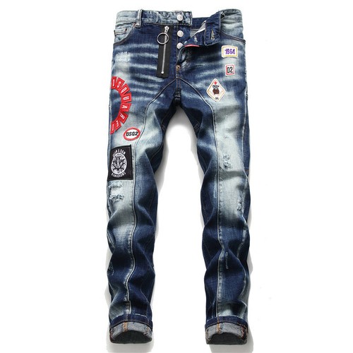 Men's Personality Patch Embroidered Jeans Slim Fit Maple Leaf Washed Denim Pant