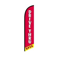 Drive Thru Open Swooper Flutter Feather Flag  3ft W x 11.5ft Tall