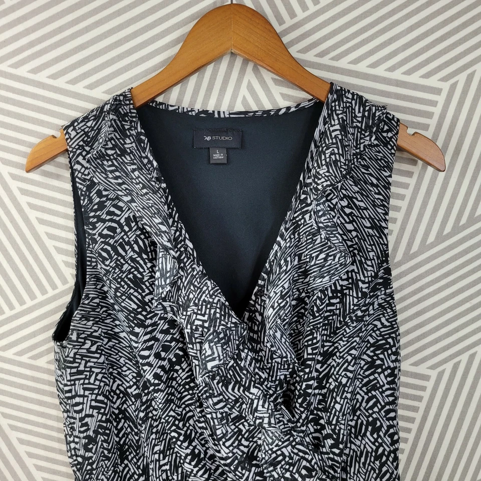 Vestido AB Studio Talla Grande En Capas Gasa Malla Volantes Negro Blanco Envoltura Fiesta Foto 3 de 4