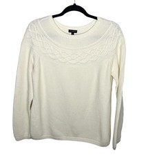 Talbots large off white cream cable knit chunky cashmere blend sweater women's