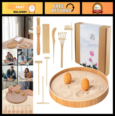 Large 12  Zen Garden for Desk - Sand Tray Therapy Kit with Mini Rake & Stamp Sph