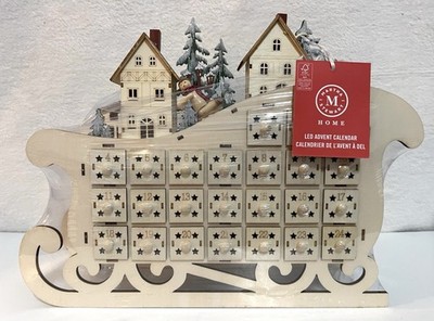 Martha Stewart Christmas Advent Calendar LED Lighted Wood Cut Out NWT