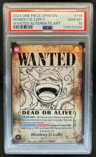 2024 One Piece Emperors New World Monkey D Luffy Wanted Alt Art #OP05-119 PSA 10