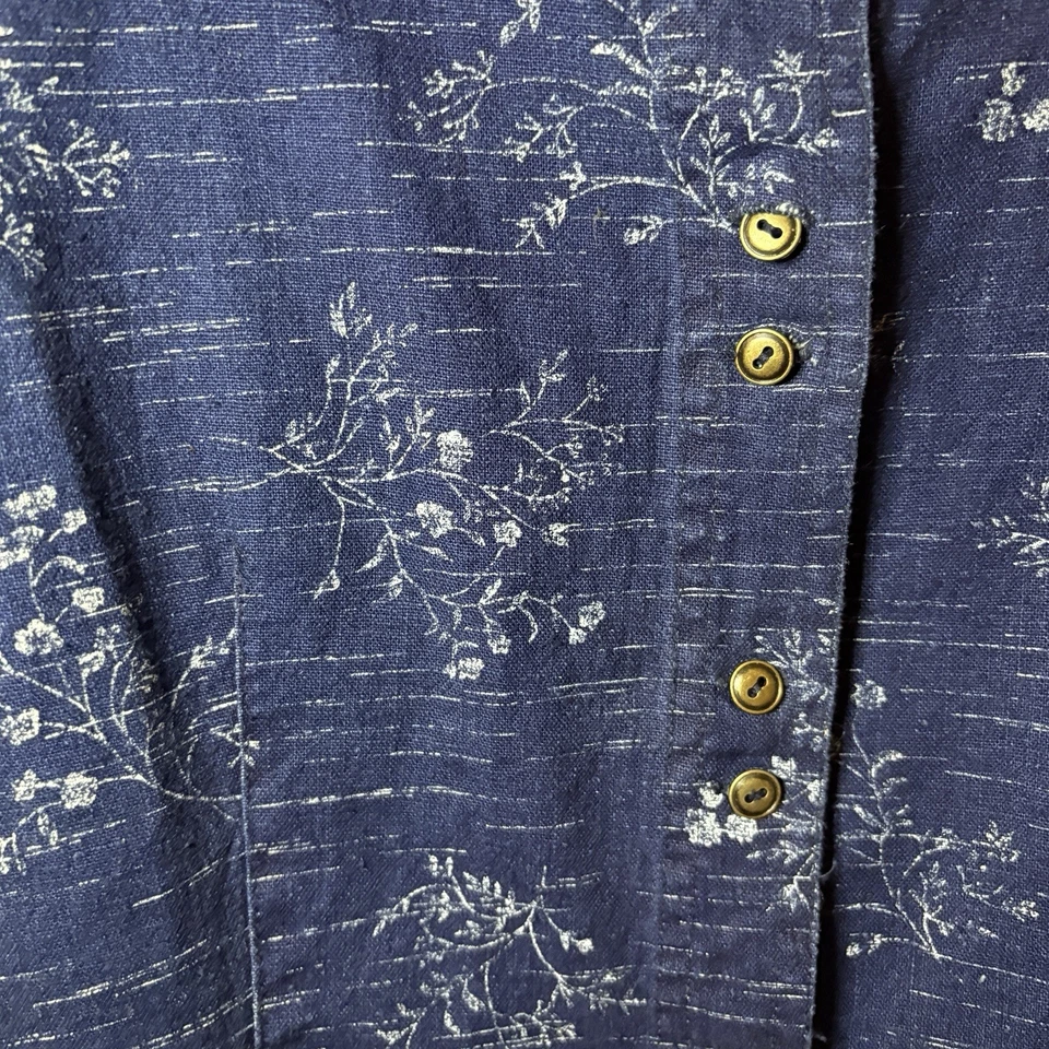 Blusa Vintage REQUISITOS Azul Floral Lino Algodón Talla L Manga Corta Foto 4 de 4