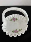 Westmoreland milk glass basket with hand painted roses 1981 Vintage VTG