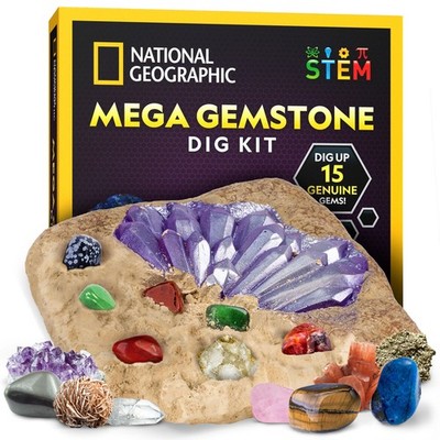 NATIONAL GEOGRAPHIC Mega Gemstone Dig Kit   Up 15 Gemstones, Multicolored