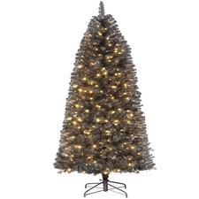 6 ft Prelit Black Christmas Tree with Lights Halloween Tree Slim Artificial H...