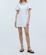 NWT Madewell Womens Square Neck Mini Dress 8 Cut Out Detail 100% Linen White