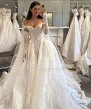 Sweetheart Off Shoulder Lace Long Sleeve Ballgown Wedding Bridal Dress