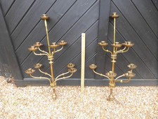 Antique Lacquered Brass Church Candlesticks / Candelabra -8 adjustable holders