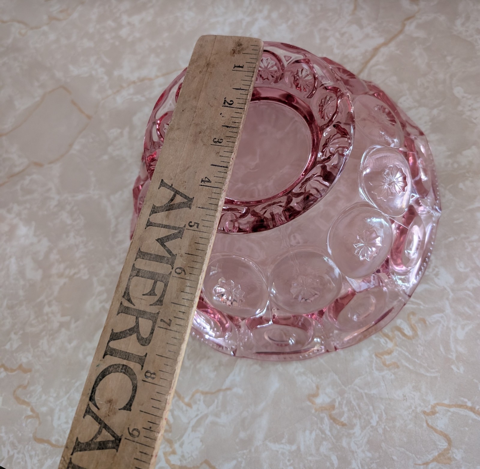 LE Smith Glass Pink Moon And Star Large Footed Berry Bowl