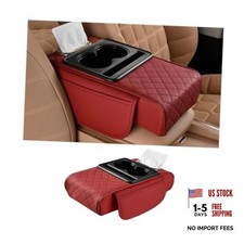 Car Center Console Pillow, 4 in 1 Memory Foam Leather Automotive Arm Wine Red