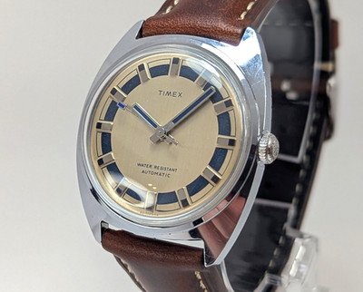 Vintage 1974 Timex Viscount Automatic 46150-03174 Serviced, New Crystal & Strap
