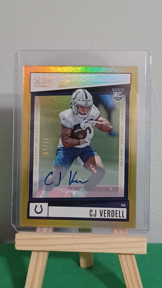 2022 Panini Score Gold Auto RC 41/50 CJ Verdell Indianapolis Colts Football #392 - Image 4 of 4