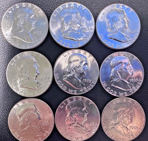Lot of (9)  1963 Franklin Half Dollars all 1963 BU Coins 90% Silver $4.50 Face