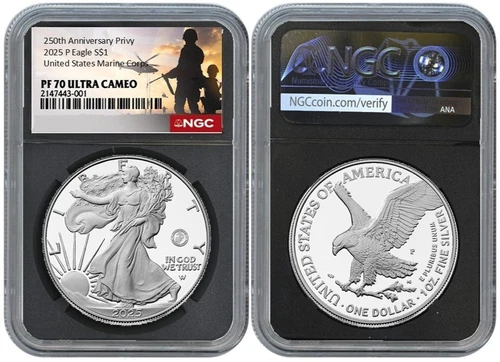 2025 P Silver American Eagle S$1 US Marine Corps NGC PF70 Ultra Cameo #2646B