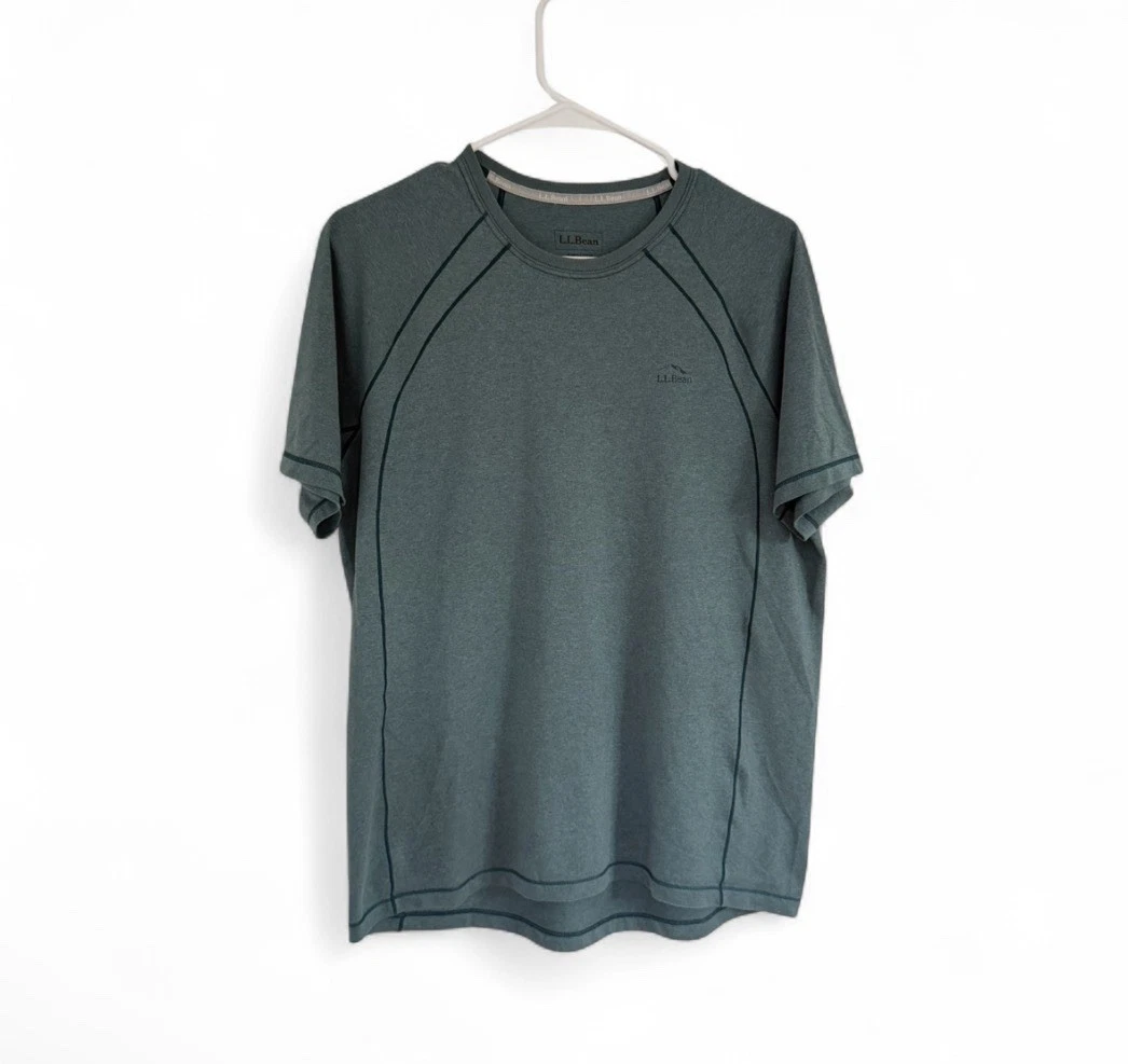 LL Bean Mens Quick Dry Trail Tee Shirt M Green Short Sleeve Lightweight Outdoor