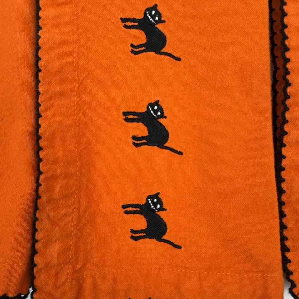 Crate and Barrel Halloween Napkins Set 4 Orange Embroidered Black Cats - Image 2 of 4