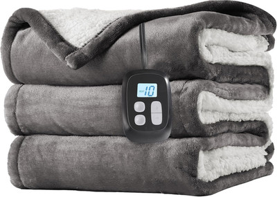 Electric Heated Blanket Full Size 72''x84'', Dual-Sided Soft Flannel & Sherpa, LCD