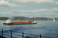 1960 Kodachrome Red Border 35mm Slide Tanker Ship Niagara Falls Canada Tower