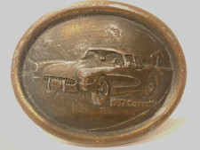 Vintage Indiana Metal Craft 1957 Corvette Car Brass Plated Oval Belt Buckle
