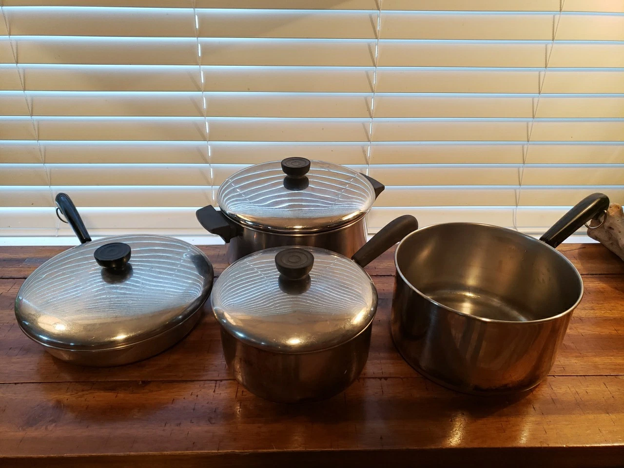 Vintage REVERE WARE 1801 Copper & Steel Bottom 7PC Cookware Set Pots Pan & Lids