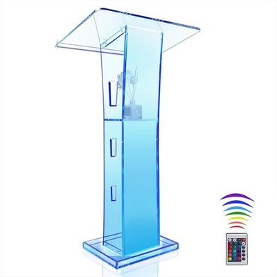 Acrylic Podium Stand, Ultra Clear 43'' Pulpits for Churches with 15 Blue 