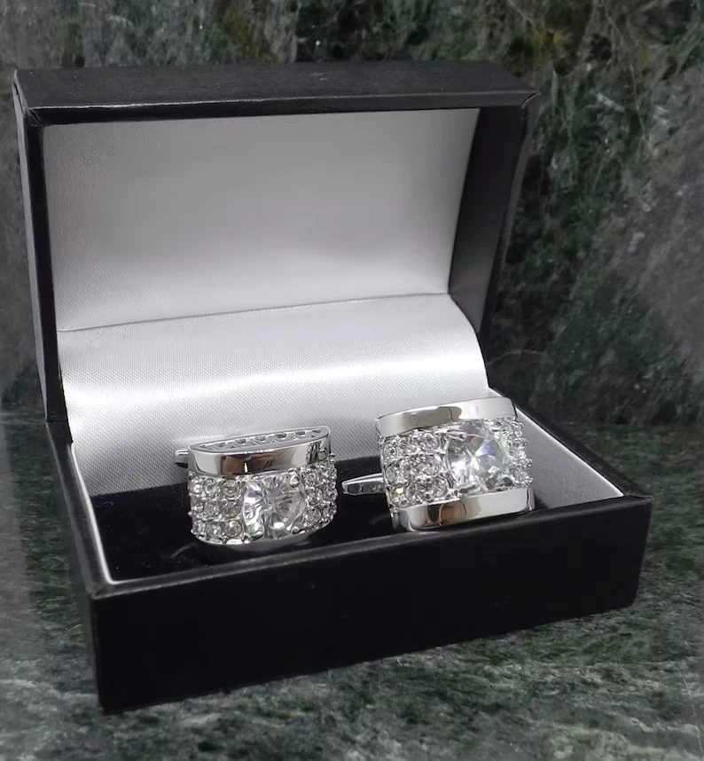 2.10Ct Round Lab Created Diamond Men Wedding Cufflink 14K White Gold Plated - Image 3 of 4