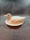 Vintage Westmoreland Milk Glass Duck on Nest Covered Dish with Orange Glass Eyes