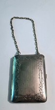 Antique German Silver Compact Dance Purse Coin Holder with Wrist Chain