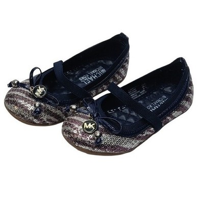 Michael Kors Lil Kory Ballet Flats Girls Size 8 Navy Blue Sequin Mary Jane Bow