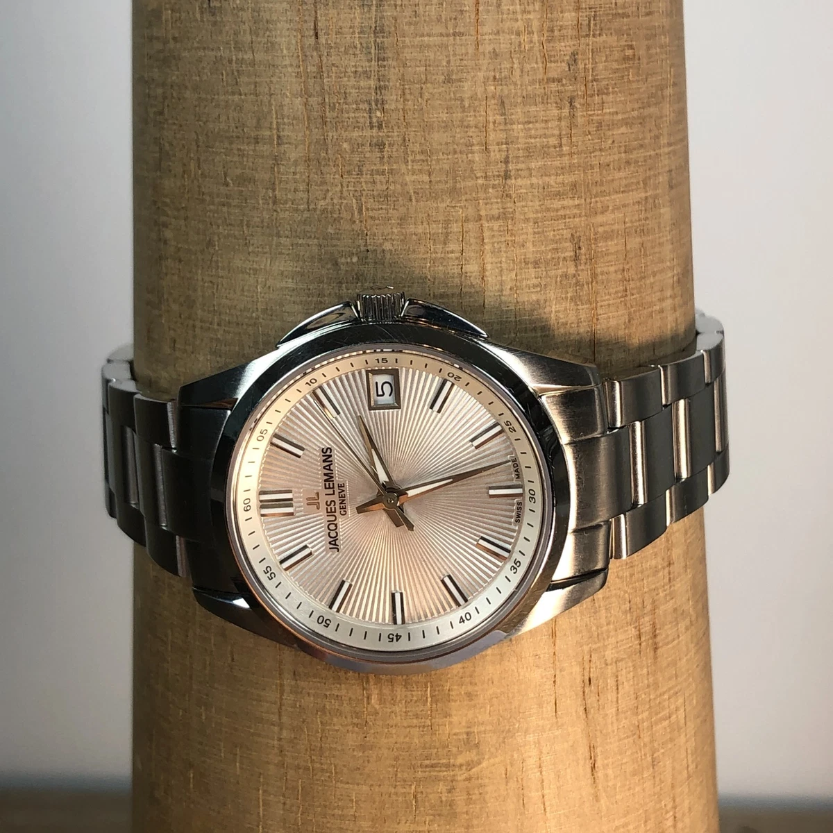 Watch Silver Lemans Quartz Stainless Tone Steel Date | Geneve eBay Jacques G-190 Womens